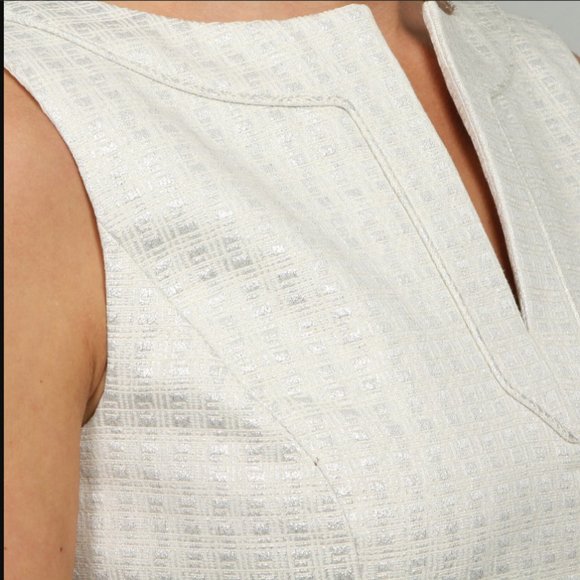 NWT Tahari Ivory Silver Jacquard Sheath Dress - Picture 3 of 9